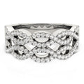 Diamond Studded Double Interlocking Waves Ring in 14k White Gold (5/8 cttw) by Bids.com