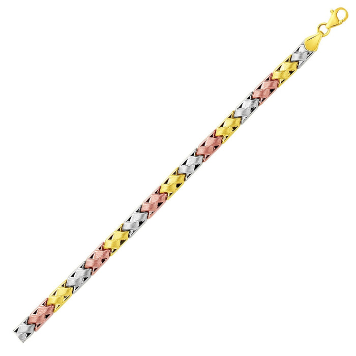 14k Tri-Color Gold Weave Design Bracelet by Avera Group