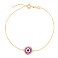 14k Yellow Gold Pink Evil Eye Bracelet (1.00 mm) by Avera Group