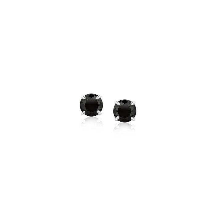 14k White Gold Stud Earrings with Black 4mm Cubic Zirconia by Avera Group