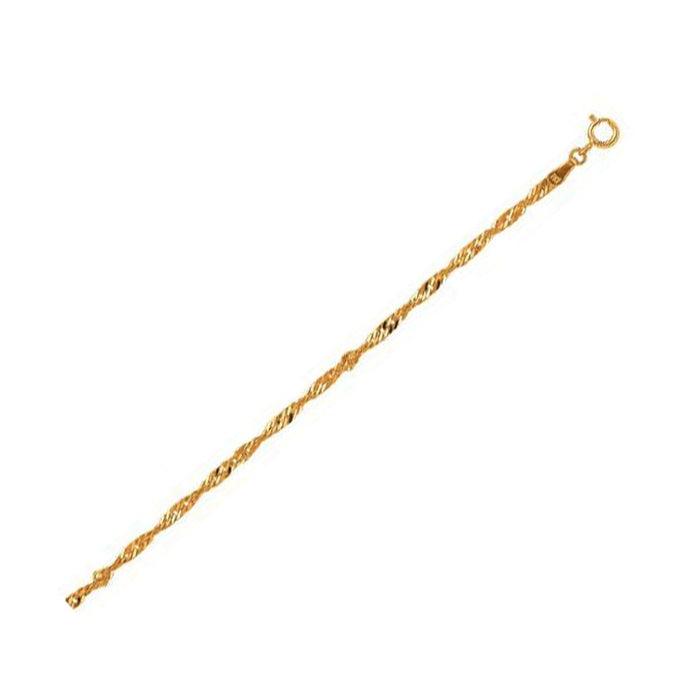10k Yellow Gold Singapore Bracelet (2.20 mm) by Avera Group