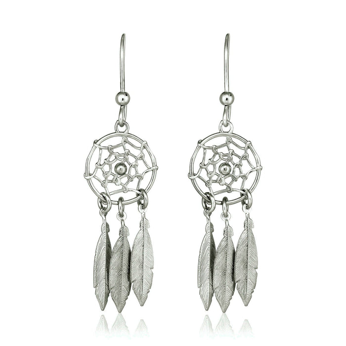Sterling Silver Dream Catcher Dangle Earrings by Avera Group