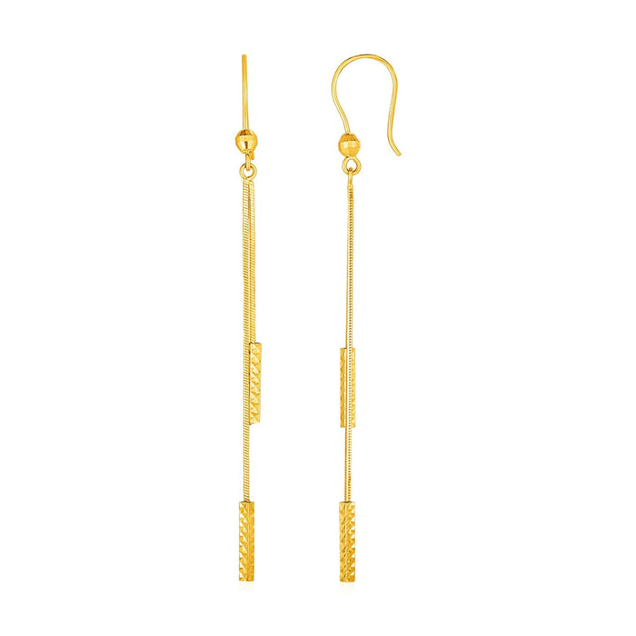 Textured Bar Long Drop Earrings in 14k Yellow Gold by Avera Group
