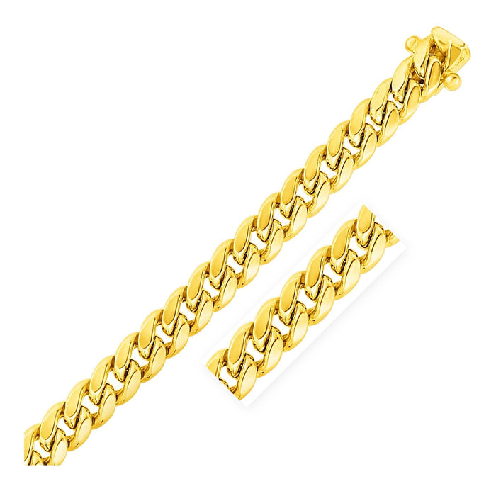 11mm 14k Yellow Gold Semi Solid Miami Cuban Bracelet by Avera Group