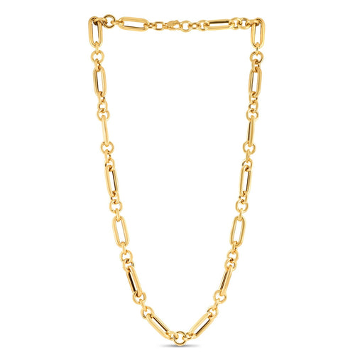 14k Yellow Gold Italian Alternating Paperclip Round Links Chain Necklace by Avera Group