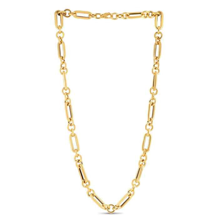14k Yellow Gold Italian Alternating Paperclip Round Links Chain Necklace by Avera Group