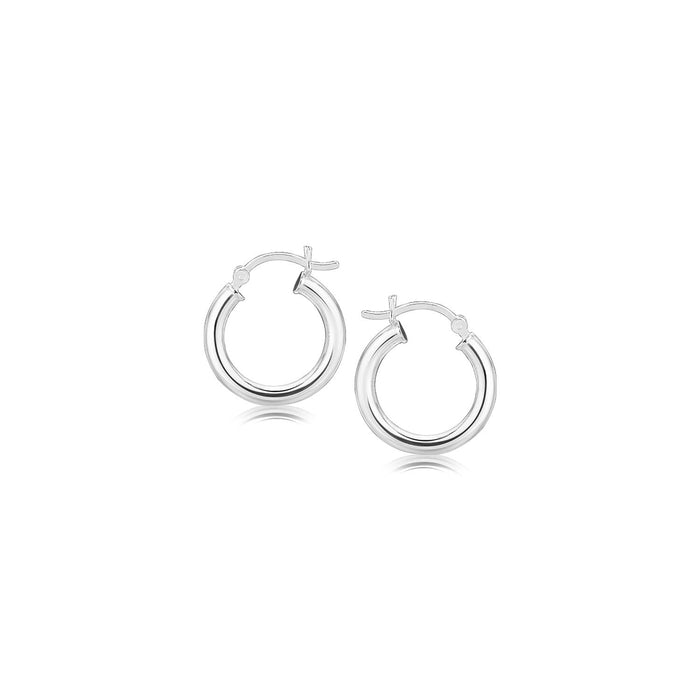 Sterling Silver Polished Hoop Style Earrings with Rhodium Plating (15mm) by Avera Group