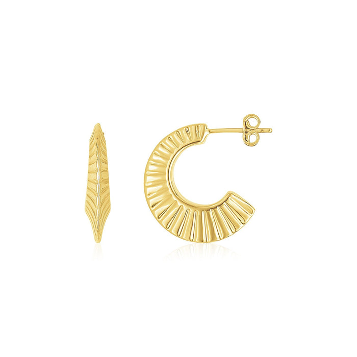 14K Yellow Gold Graduated Scalloped Pointed Half Hoops by Avera Group