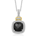 18k Yellow Gold & Sterling Silver Popcorn Cushion Black Onyx and Diamond Pendant by Avera Group