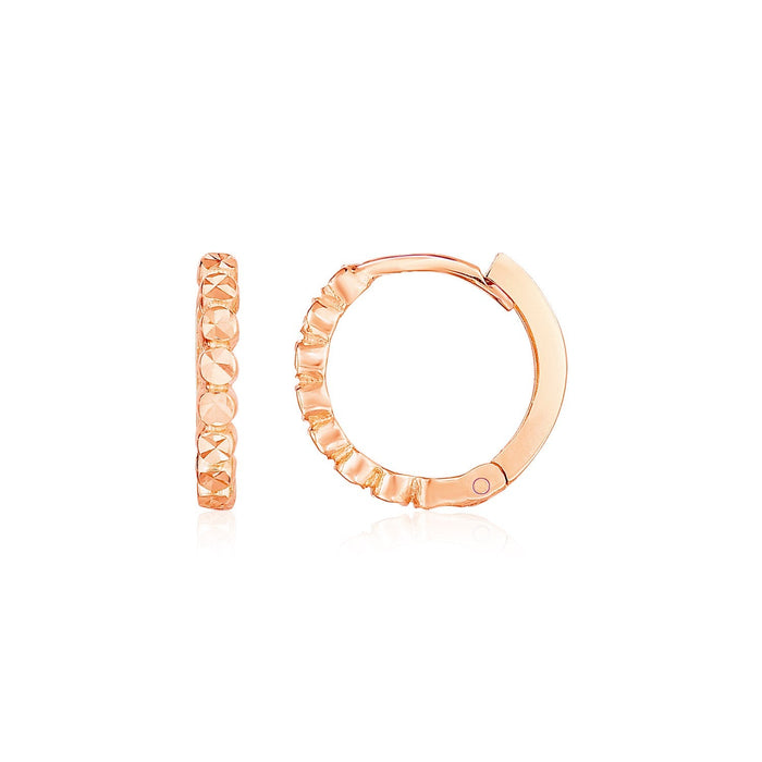 14k Rose Gold Petite Textured Round Hoop Earrings by Avera Group