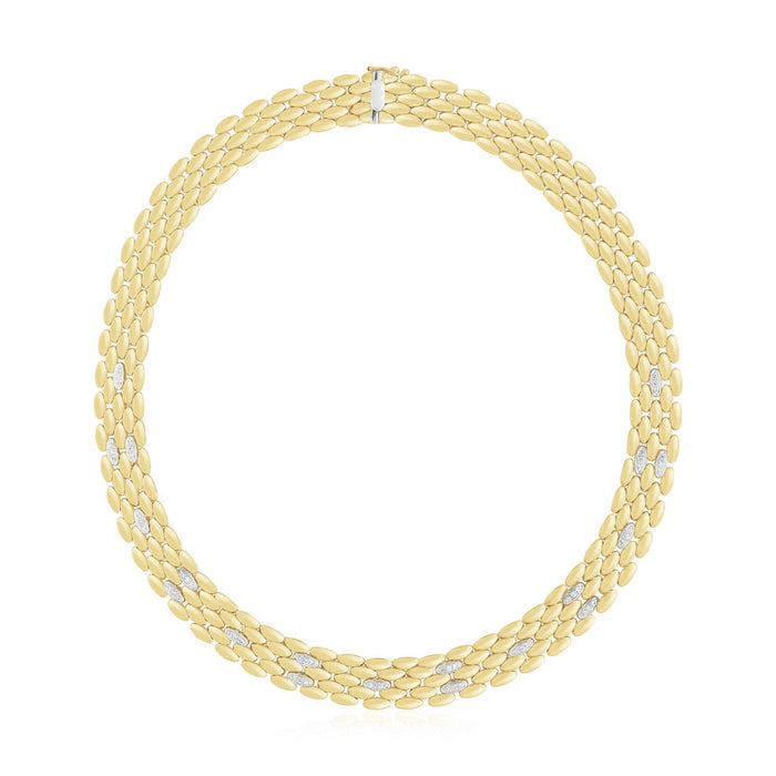 14k Two Tone Gold High Polish Diamond Panther Necklace (12mm) by Avera Group
