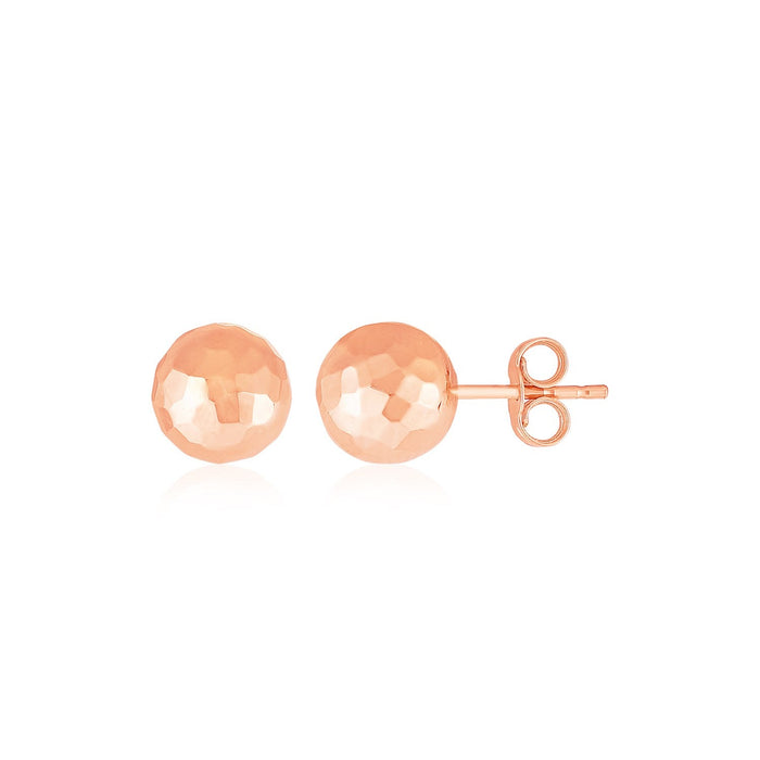 14k Rose Gold Ball Earrings with Faceted Texture by Avera Group