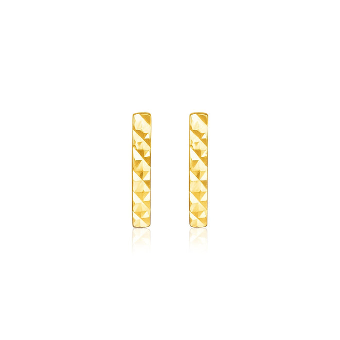 14k Yellow Gold Textured Bar Earrings by Avera Group