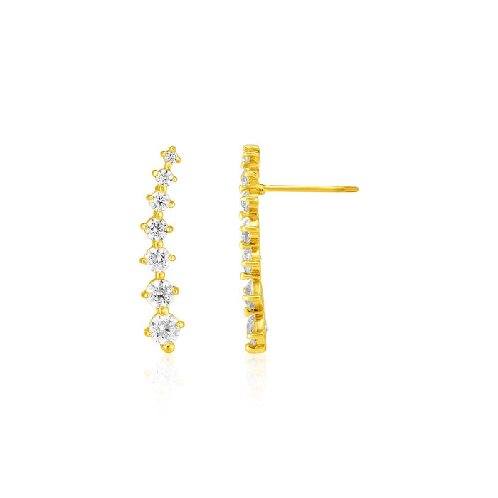 14k Yellow Gold Climber Post Earrings with Cubic Zirconias by Avera Group