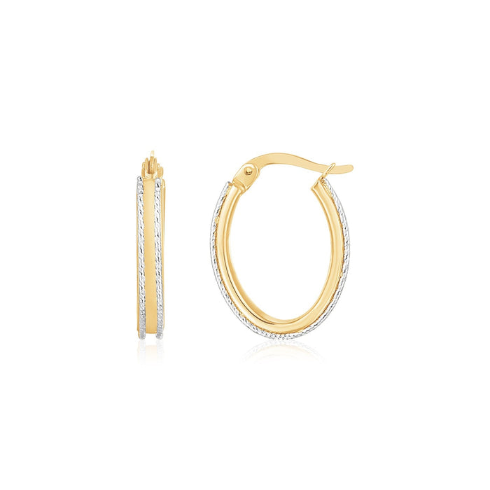 14K Two Tone Gold Diamond Cut Oval Hoop Earrings by Avera Group