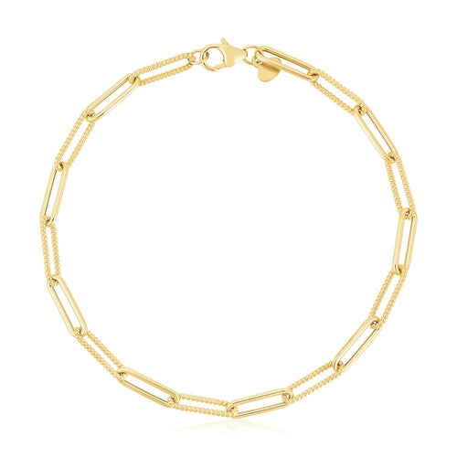 14k Yellow Gold High Polish Alternating Bead Paperclip Bracelet (3.50 mm) by Avera Group