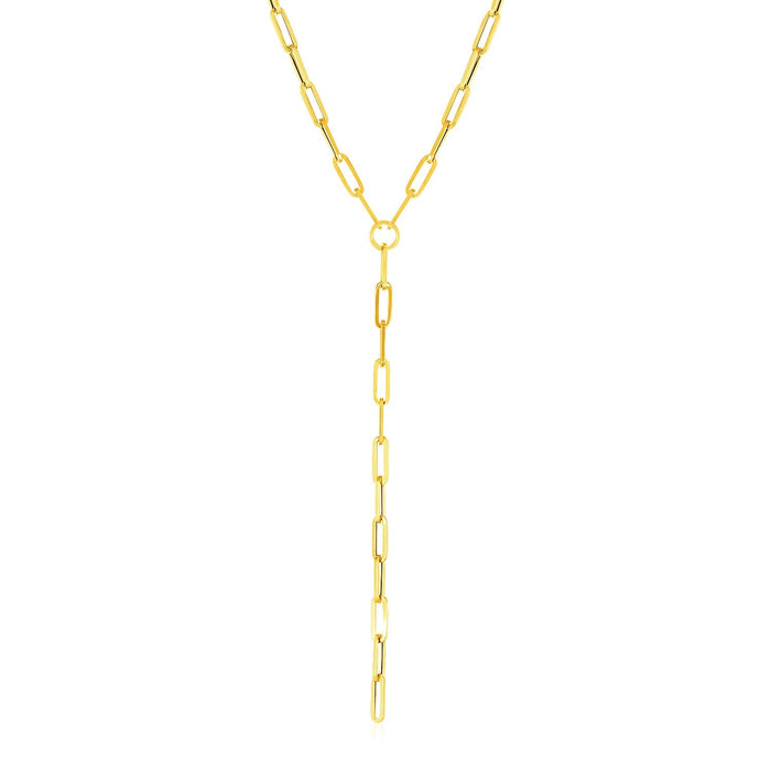 14k Yellow Gold Paperclip Chain Lariat Necklace by Avera Group