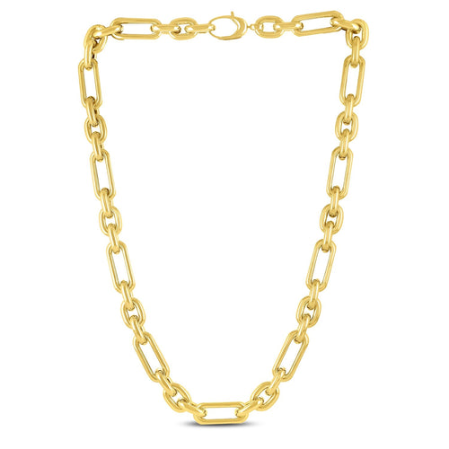 14k Yellow Gold Italian Alternating Paperclip Oval Links Chain Necklace by Avera Group