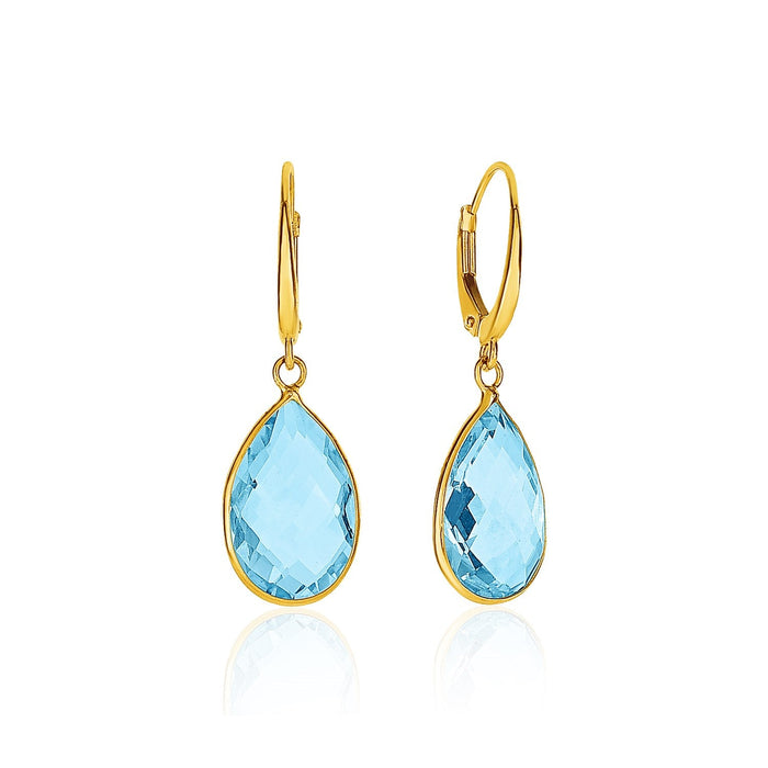 Drop Earrings with Pear-Shaped Blue Topaz Briolettes in 14k Yellow Gold by Avera Group