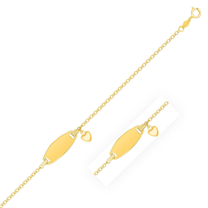 14k Yellow Gold Heart Accented Children's Cable Chain ID Bracelet by Avera Group
