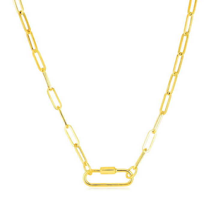 14k Yellow Gold Paperclip Chain Necklace with Oval Carabiner Clasp by Avera Group