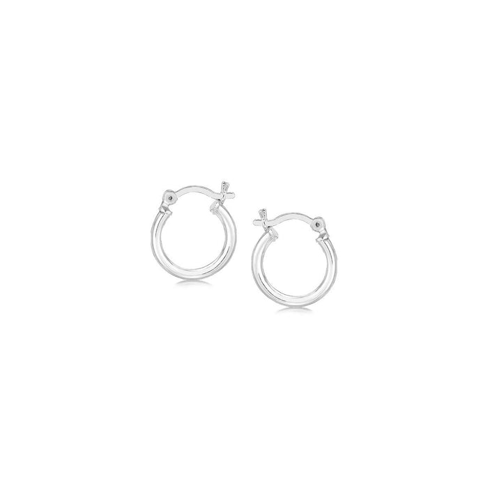 Sterling Silver Rhodium Plated Thin and Small Polished Hoop Earrings (10mm) by Avera Group