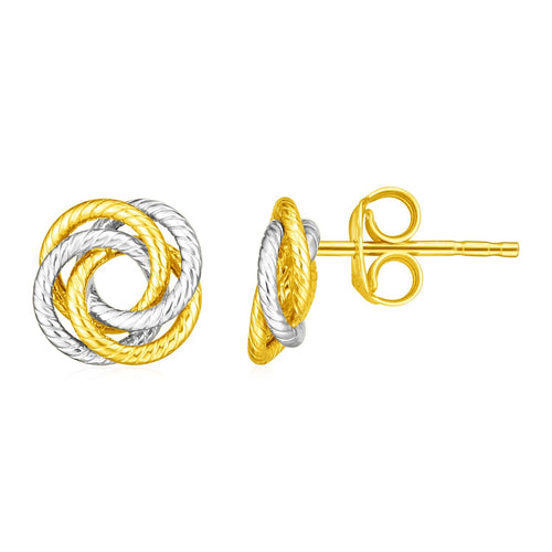14k Two Tone Gold Love Knot Earrings by Avera Group