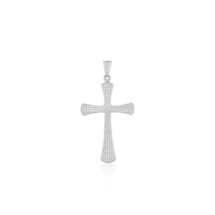 14k White Gold Cross Pendant with Beaded Texture by Avera Group