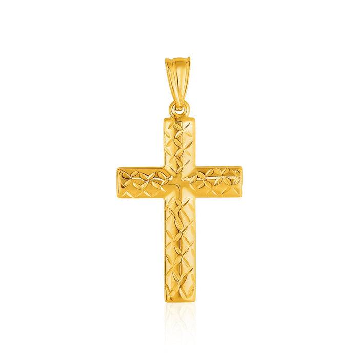 14k Yellow Gold Reversible Textured Cross Pendant by Avera Group