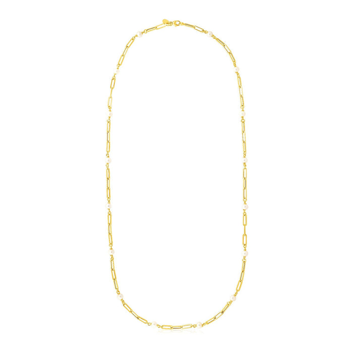 14k Yellow Gold Paperclip Chain and Pearl Necklace by Avera Group