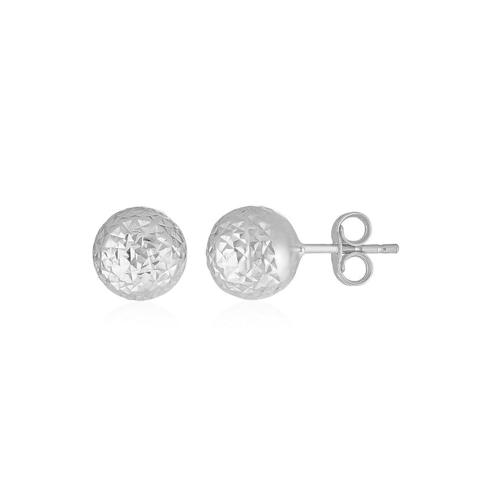 14k White Gold Ball Earrings with Crystal Cut Texture(5mm) by Avera Group