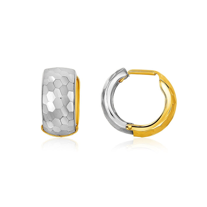 14k Two-Tone Gold Diamond Cut and Interlaced Style Hoop Earrings by Avera Group