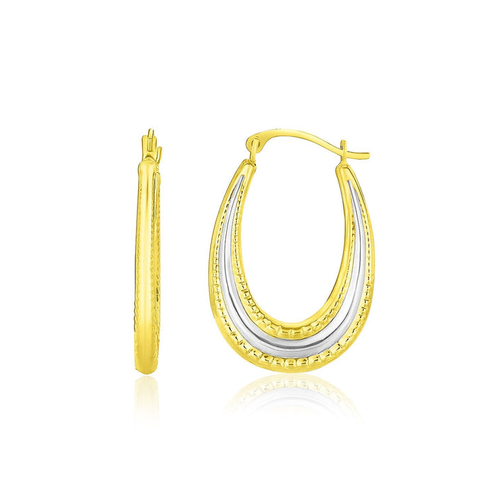 10k Two-Tone Gold Graduated Textured Oval Hoop Earrings by Avera Group