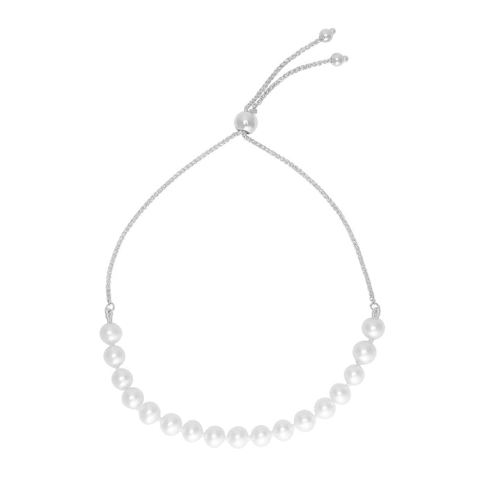 14k White Gold Adjustable Friendship Bracelet with Pearls by Avera Group