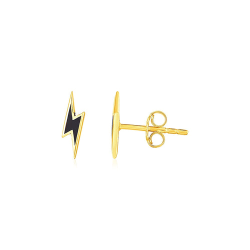 14k Yellow Gold and Enamel Black Lightning Bolt Stud Earrings by Avera Group