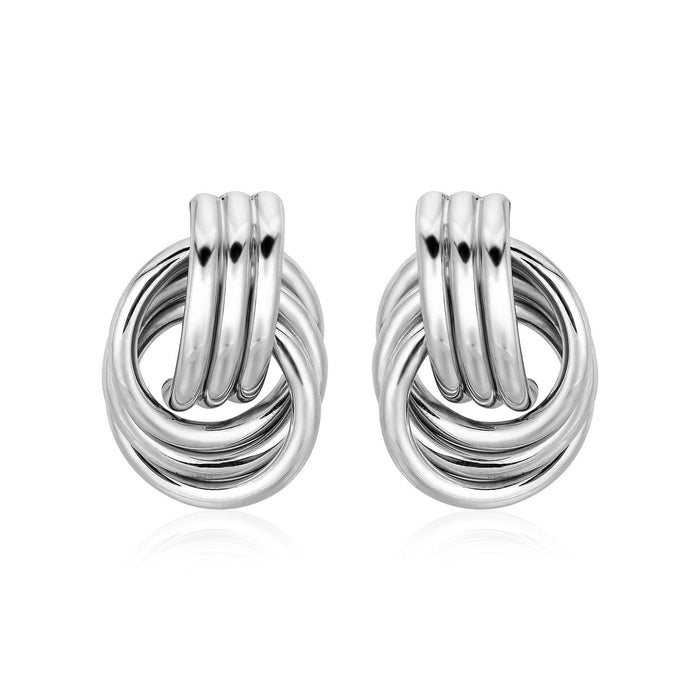 Polished Love Knot Earrings with Interlocking Rings in Sterling Silver by Avera Group