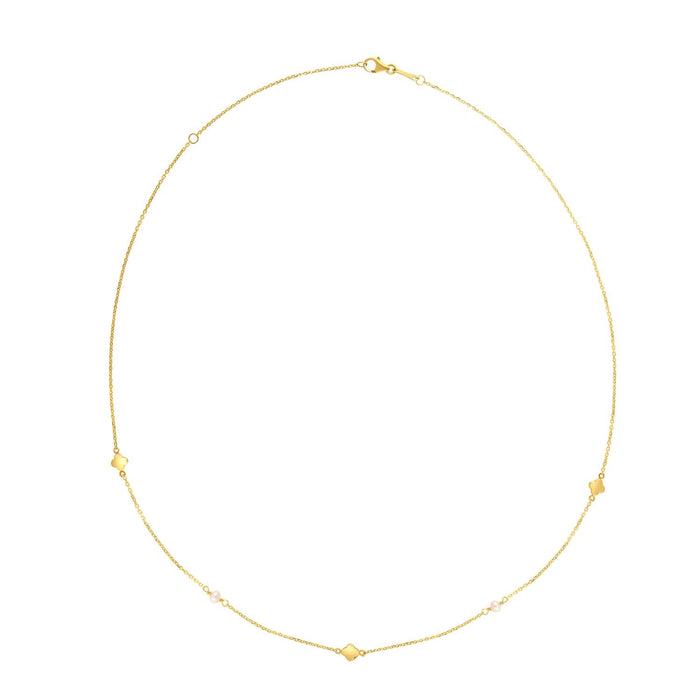 14k Yellow Gold Pearl Clover Necklace by Avera Group