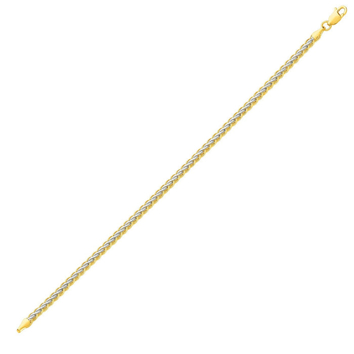 Two-Toned Fine Wheat Chain Bracelet in 10k Yellow and White Gold by Avera Group