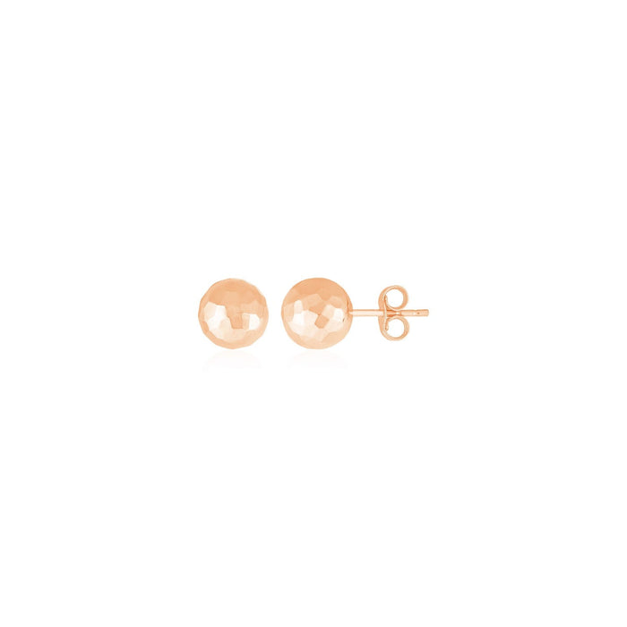14 k Rose Gold Ball Earrings with Faceted Texture by Avera Group