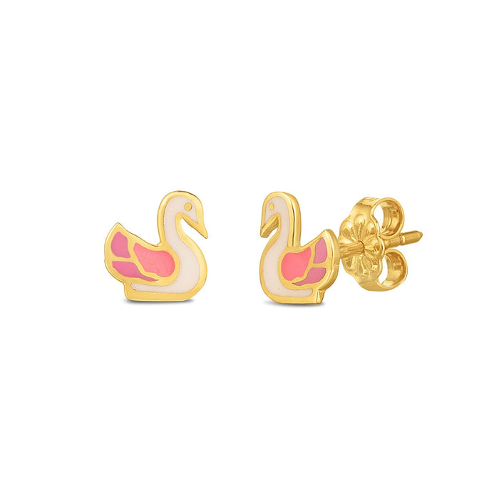 14k Yellow Gold Swan Studs by Avera Group