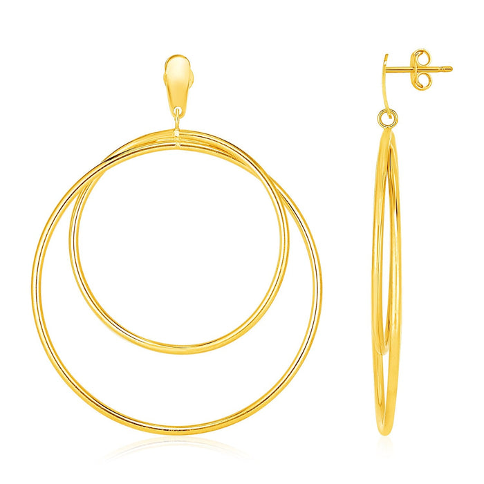 14k Yellow Gold Post Earrings with Open Polished Circle Dangles by Avera Group