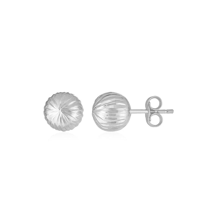 14K White Gold Ball Earrings with Linear Texture by Avera Group