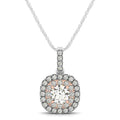 14k White And Rose Gold Cushion Shape Halo Diamond Pendant (1/2 cttw) by Bids.com