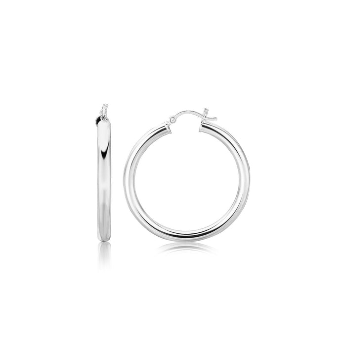 Sterling Silver Thick Rhodium Plated Polished Hoop Style Earrings (35mm) by Avera Group
