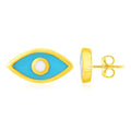 14K Yellow Gold Blue Evil Eye Earrings with Enamel by Bids.com