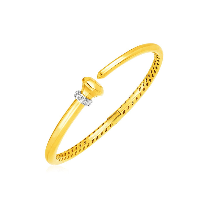 14k Yellow Gold Hinged Bangle Bracelet with Diamonds by Avera Group