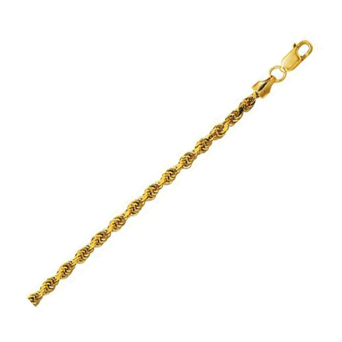 14K Yellow Gold Hollow Diamond Cut Rope Chain (3.20 mm) by Avera Group