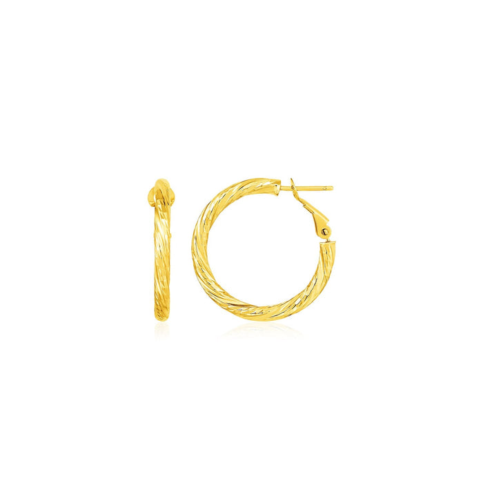 14k Yellow Gold Petite Twisted Round Hoop Earrings by Avera Group