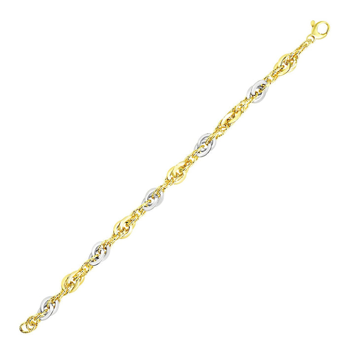 14k Two-Tone Gold Interlaced Smooth and Textured Link Bracelet by Avera Group