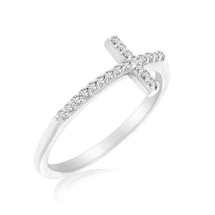 14k White Gold Cross Motif Ring with Diamond Accents (.11cttw) by Avera Group